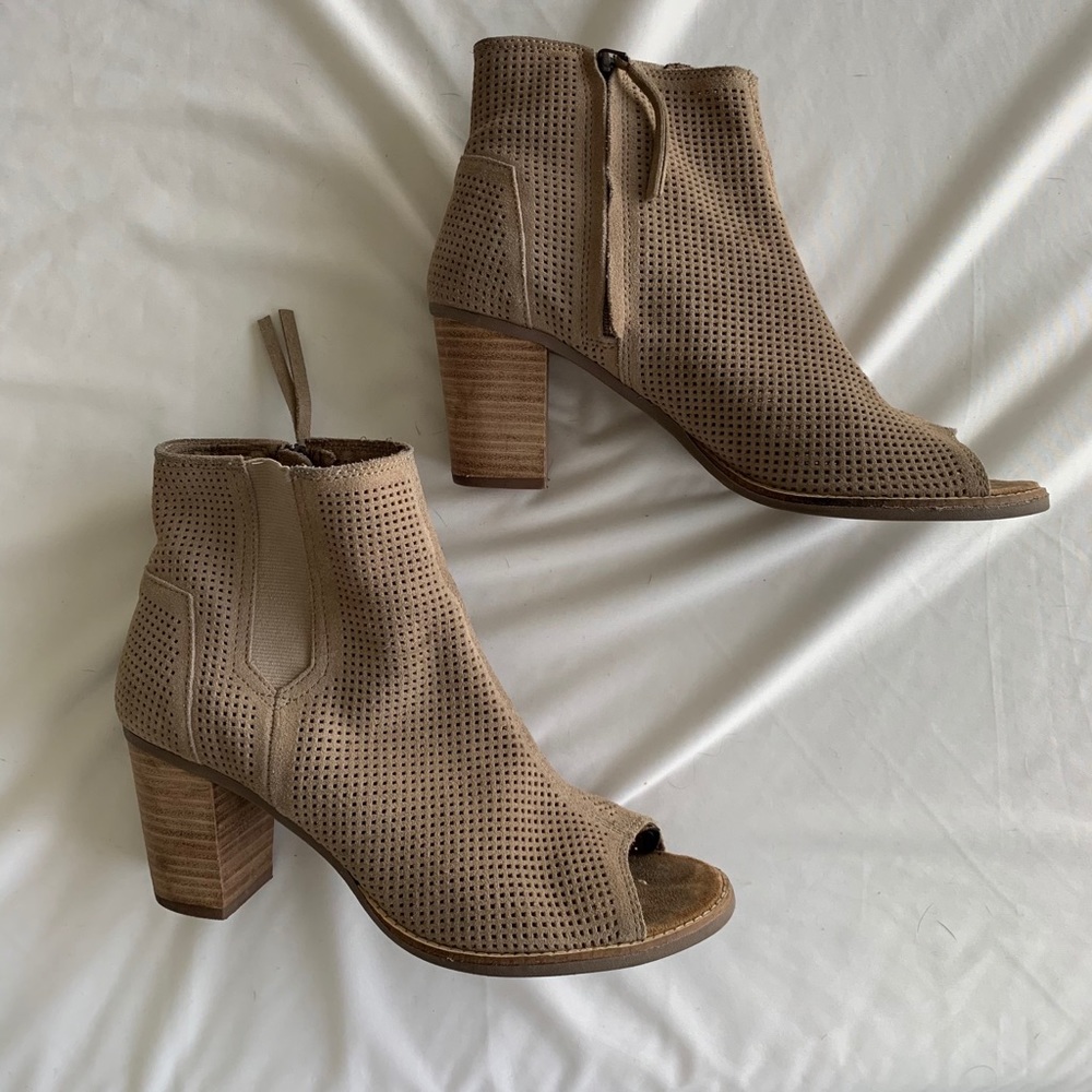 Toms Nude Suede Perforated Peep Hole Booties